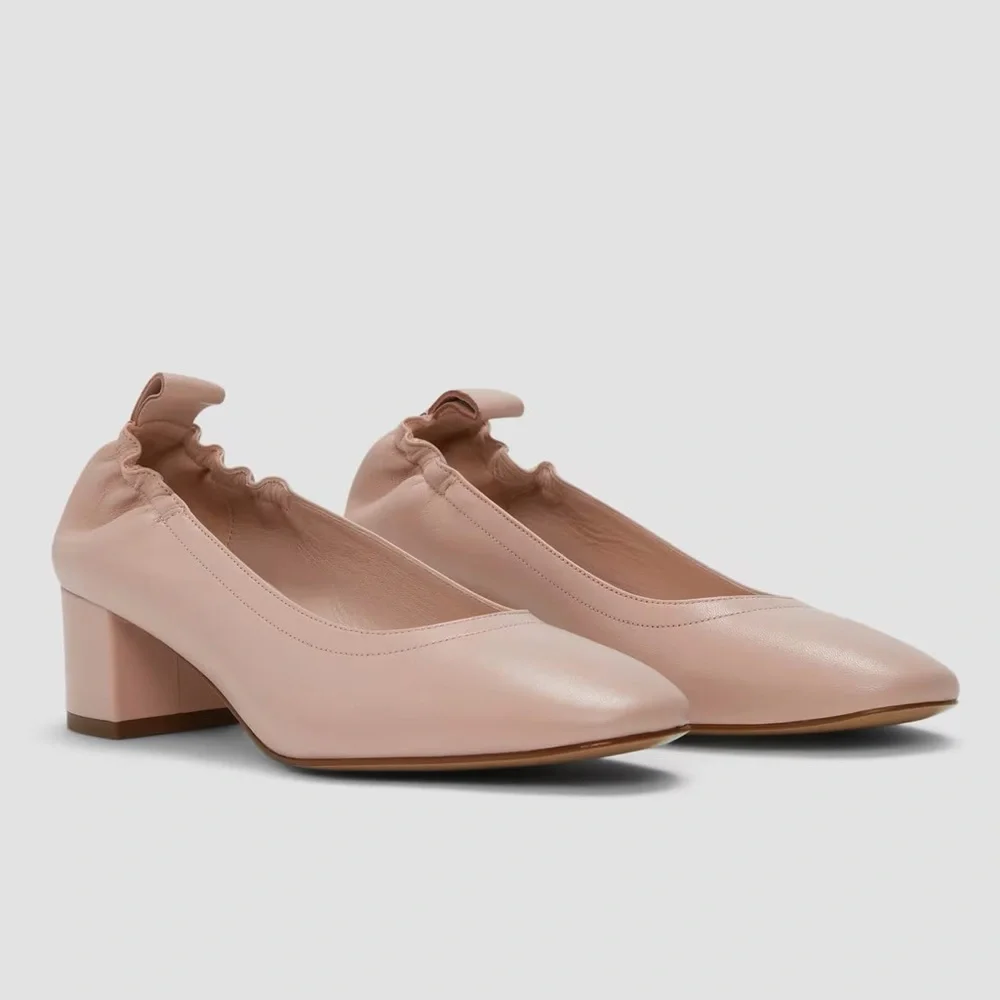 Everlane The Day Heel Blush Pink Leather Block Heel Size 9 Sustainable NWOB